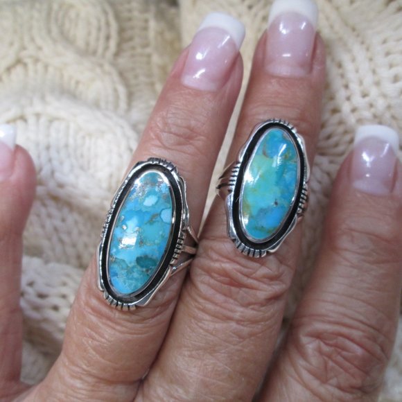 Turquoise Ring>925 Sterling Silver Ring,Genuine Turquoise Ring,Southwestern - Picture 6 of 8